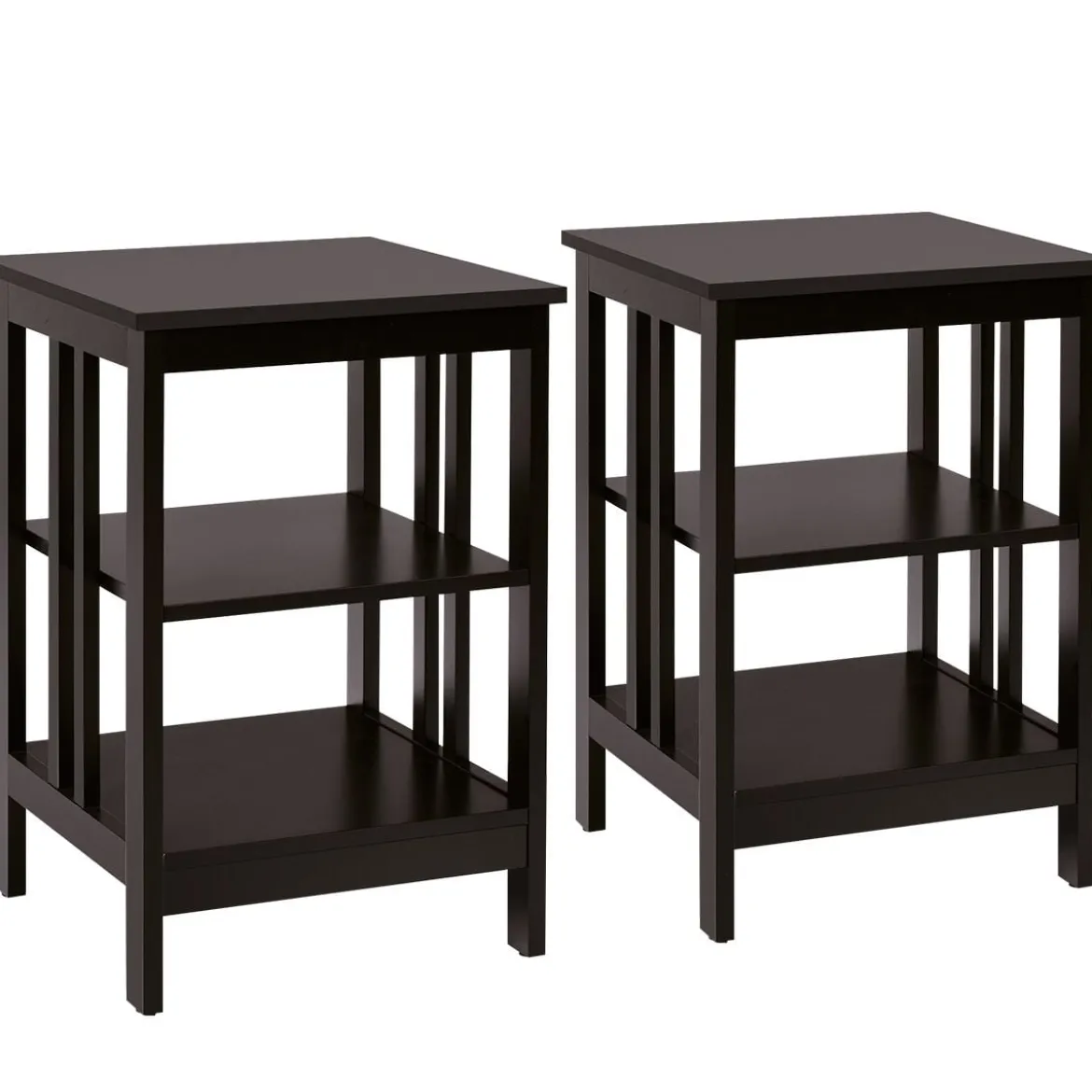 Nachttisch 3 Ebenen 2er Set Beistelltisch Nachtschrank Sofatisch Couchtisch für Schlafzimmer 40 x 40 x 61 cm Kaffe