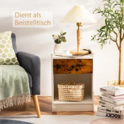 Nachttische 2er Set Moderne Beistelltische mit Aufbewahrungsschublade & offenem Fach 43 x 40 x 60 cm Weiß