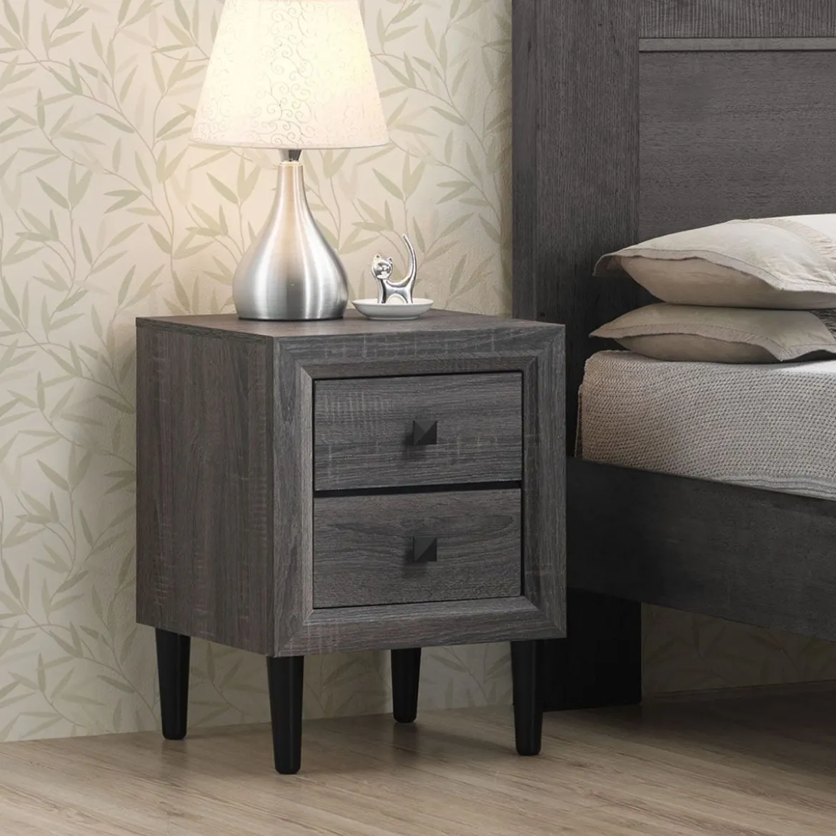 Nachttische Holz Beistelltisch mit 2 Schubladen Kaffeetisch modern Sofatisch Grau