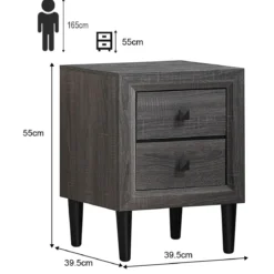 Nachttische Holz Beistelltisch mit 2 Schubladen Kaffeetisch modern Sofatisch Grau