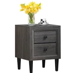 Nachttische Holz Beistelltisch mit 2 Schubladen Kaffeetisch modern Sofatisch Grau