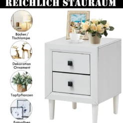 Nachttische Holz Beistelltisch mit 2 Schubladen Kaffeetisch modern Sofatisch Weiß