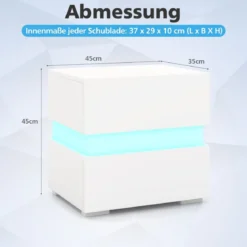 Nachttisch 1/2er Set LED Nachtkästchen Hochglanz Nachtschrank Nachtkommode mit 2 Schubladen Schwarz/Weiß