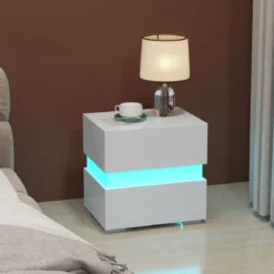 Nachttisch 1/2er Set LED Nachtkästchen Hochglanz Nachtschrank Nachtkommode mit 2 Schubladen Schwarz/Weiß