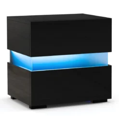 Nachttisch 1/2er Set LED Nachtkästchen Hochglanz Nachtschrank Nachtkommode mit 2 Schubladen Schwarz/Weiß