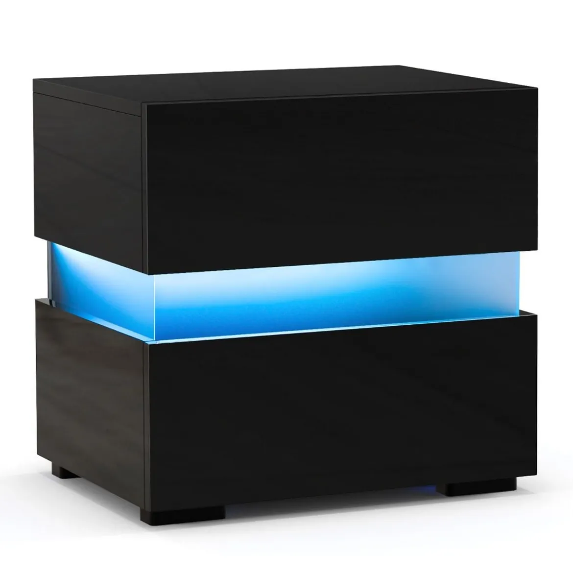 Nachttisch 1/2er Set LED Nachtkästchen Hochglanz Nachtschrank Nachtkommode mit 2 Schubladen Schwarz/Weiß