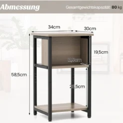 Nachttisch mit Ablage & Verstellbaren Fußpolstern Beistelltisch Sofatisch Nachtschrank 34 x 30 x 58,5 cm