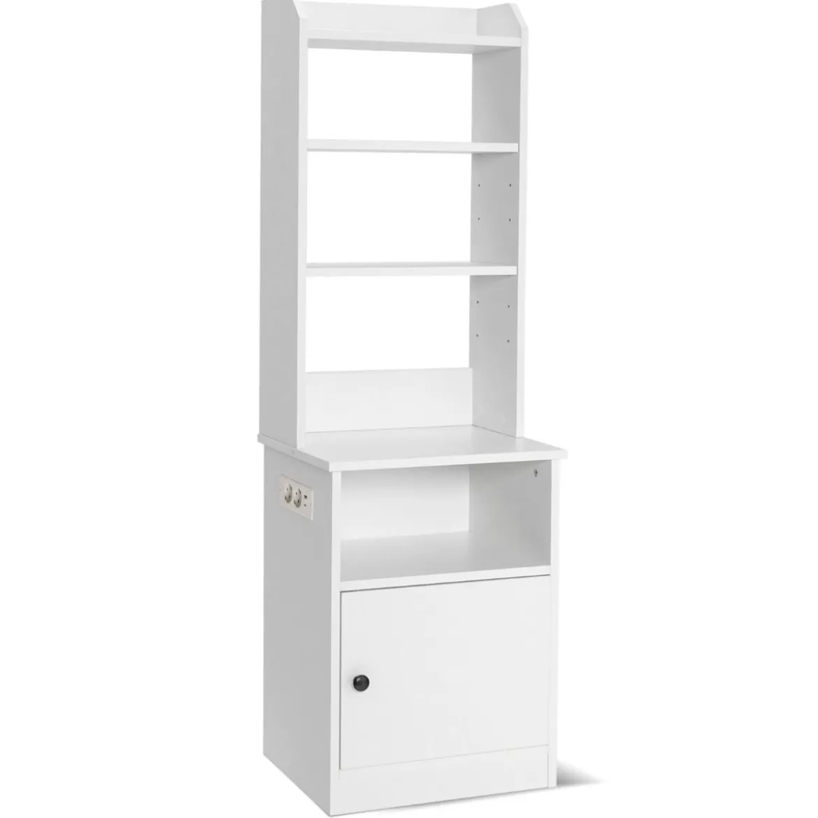 Nachttisch mit Ladefunktion Nachtschrank mit offenen Regalen und Schrank für Boxspringbett 45 x 36 x 140,5 cm Weiß