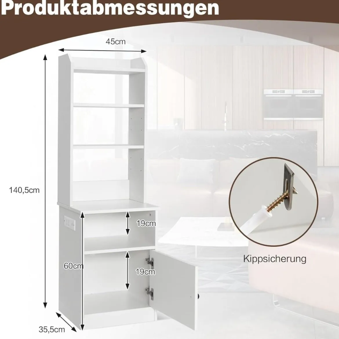 Nachttisch mit Ladefunktion Nachtschrank mit offenen Regalen und Schrank für Boxspringbett 45 x 36 x 140,5 cm Weiß