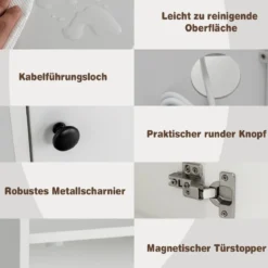 Nachttisch mit Ladefunktion & Offenen Regalen & Schrank für Boxspringbett Weiß