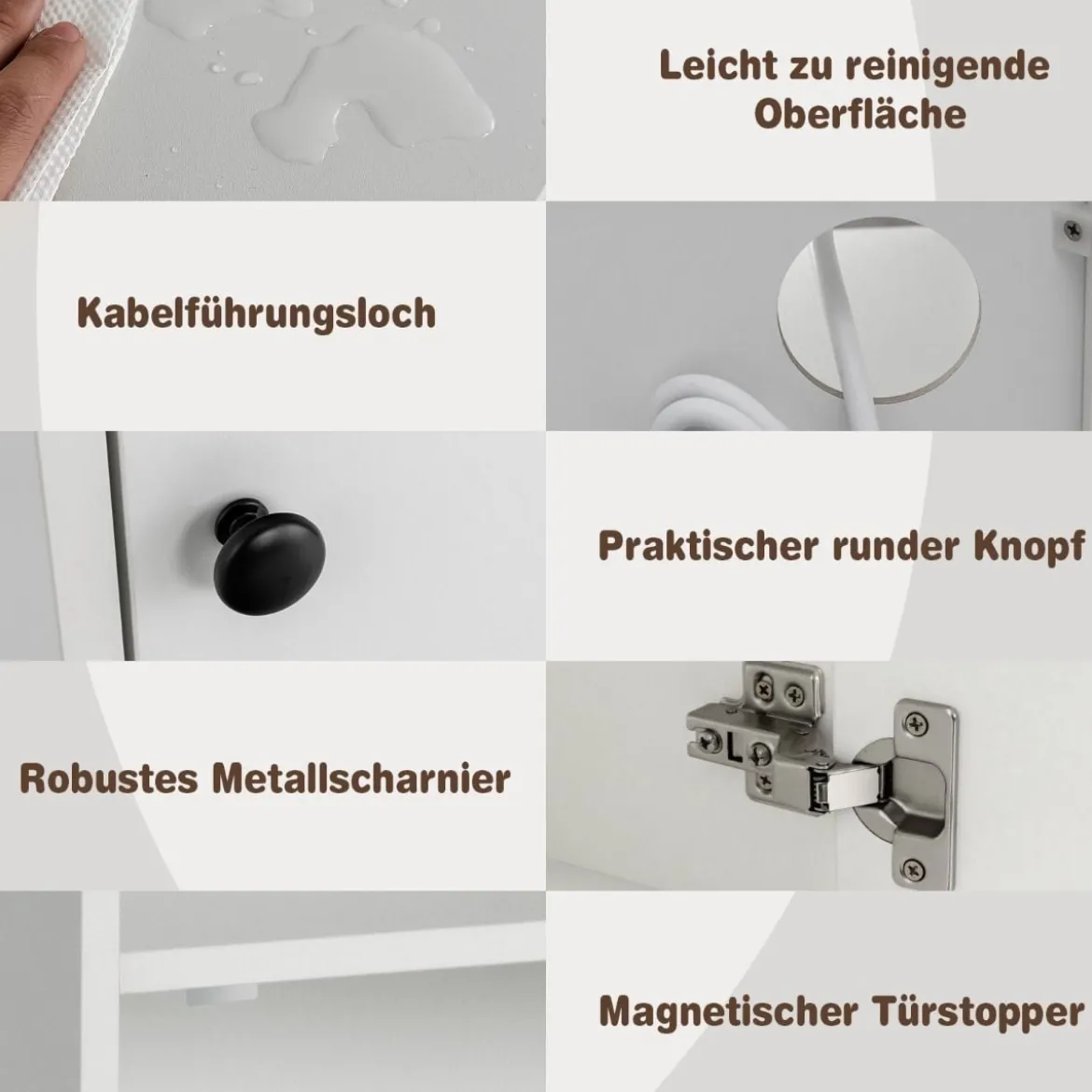 Nachttisch mit Ladefunktion & Offenen Regalen & Schrank für Boxspringbett Weiß