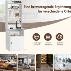 Nachttisch mit Ladefunktion & Offenen Regalen & Schrank für Boxspringbett Weiß