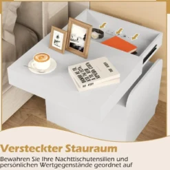 Nachttisch mit Ladestation Beistelltisch mit Schublade Nachtschrank mit offenen Fächern 50 x 40 x 55 cm Weiß