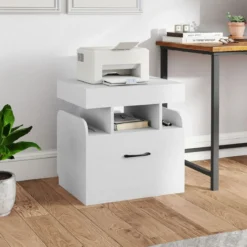 Nachttisch mit Ladestation Beistelltisch mit Schublade Nachtschrank mit offenen Fächern 50 x 40 x 55 cm Weiß