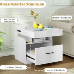 Nachttisch mit Ladestation Beistelltisch mit Schublade Nachtschrank mit offenen Fächern 50 x 40 x 55 cm Weiß