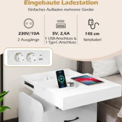 Nachttisch mit Ladestation Beistelltisch mit Schublade Nachtschrank mit offenen Fächern 50 x 40 x 55 cm Weiß