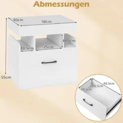 Nachttisch mit Ladestation Beistelltisch mit Schublade Nachtschrank mit offenen Fächern 50 x 40 x 55 cm Weiß