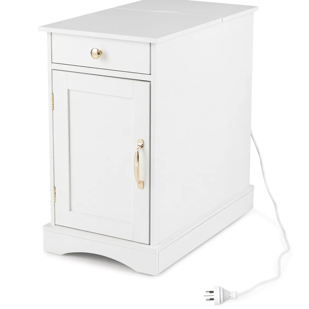 Nachttisch mit Ladestation Beistelltisch mit Verstellbarem Regal Holz Nachtschrank Weiß