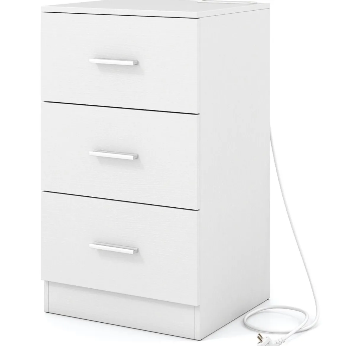 Nachttisch mit Ladestation moderner Nachtschrank mit 3 Aufbewahrungsschubladen 38 x 35 x 66 cm Weiß