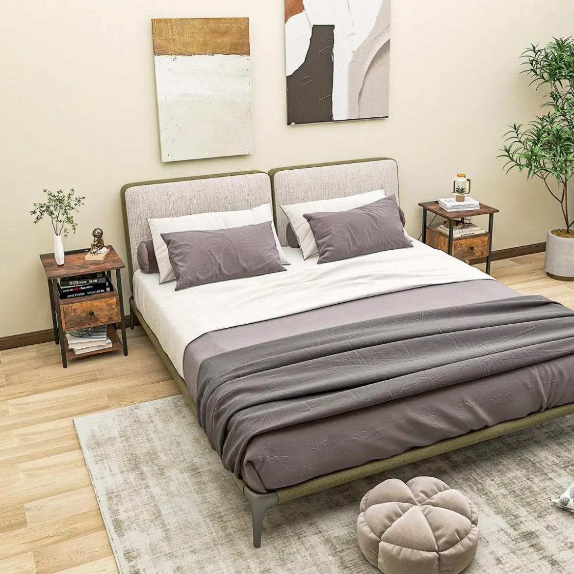 Nachttisch mit Ladestation & Schublade Nachtschrank mit offenen Ablagen 40 x 40 x 55 cm