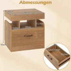 Nachttisch mit Ladestation & Schublade & Offenen Fächern Beistelltisch Nachtschrank Natur