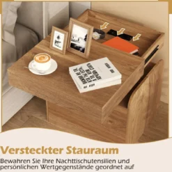 Nachttisch mit Ladestation & Schublade & Offenen Fächern Beistelltisch Nachtschrank Natur