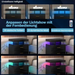 Nachttisch mit LED-Beleuchtung Nachtschrank Beistelltisch mit 2 Schubladen 50 x 40 x 58 cm Schwarz/Weiß