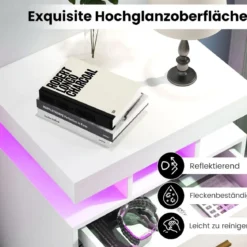 Nachttisch mit LED-Beleuchtung Nachtschrank Beistelltisch mit 2 Schubladen 50 x 40 x 58 cm Schwarz/Weiß