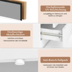 Nachttisch mit LED-Leuchten Nachtkommode mit 2 Schubladen moderner Beistelltisch Weiß