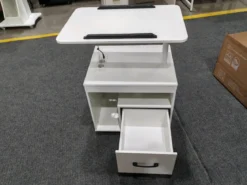 Nachttisch mit Rollen LED Nachtschrank mit Neigbarer Tischplatte Ladestation & Steckdosen Weiß