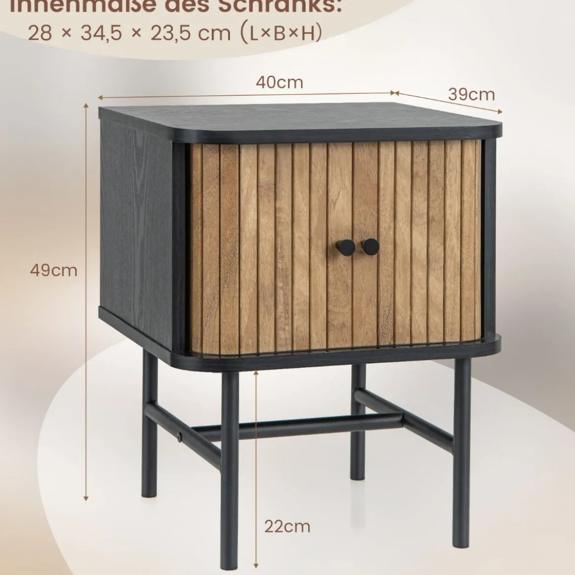 Nachttisch mit Schiebetüren Nachtschrank mit Stauraum 40 x 39 x 49 cm Schwarz