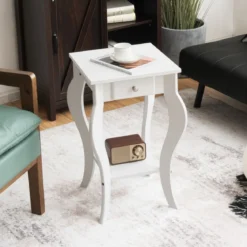 Nachttisch mit Schublade & Ablage Moderner Beistelltisch Nachtkommode 38,5 x 38,5 x 60 cm Weiß