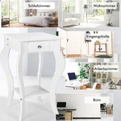 Nachttisch mit Schublade & Ablage Moderner Beistelltisch Nachtkommode 38,5 x 38,5 x 60 cm Weiß