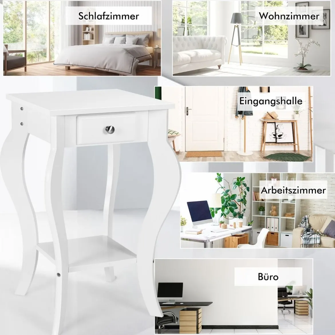 Nachttisch mit Schublade & Ablage Moderner Beistelltisch Nachtkommode 38,5 x 38,5 x 60 cm Weiß