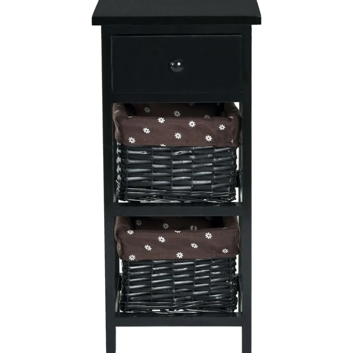 Nachttisch mit Schublade Beistelltisch Korbkommode28 x 26 x 60 cm Schwarz + Braun