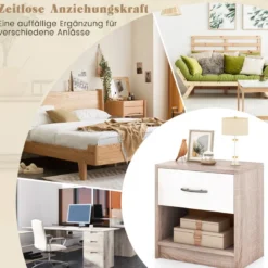 Nachttisch mit Schublade Kleiner Beistelltisch mit offenem Fach 38,5 x 28 x 40,5 cm