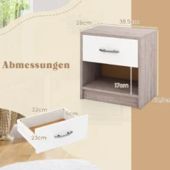Nachttisch mit Schublade Kleiner Beistelltisch mit offenem Fach 38,5 x 28 x 40,5 cm