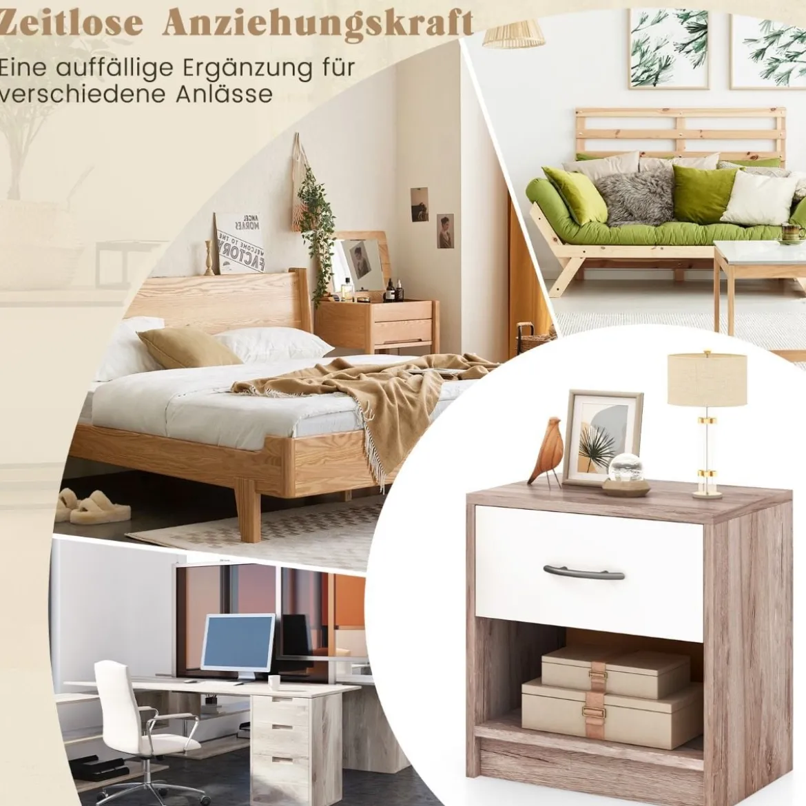Nachttisch mit Schublade Kleiner Beistelltisch mit offenem Fach 38,5 x 28 x 40,5 cm