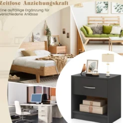 Nachttisch mit Schublade Kleiner Beistelltisch mit offenem Fach 38,5 x 28 x 40,5 cm