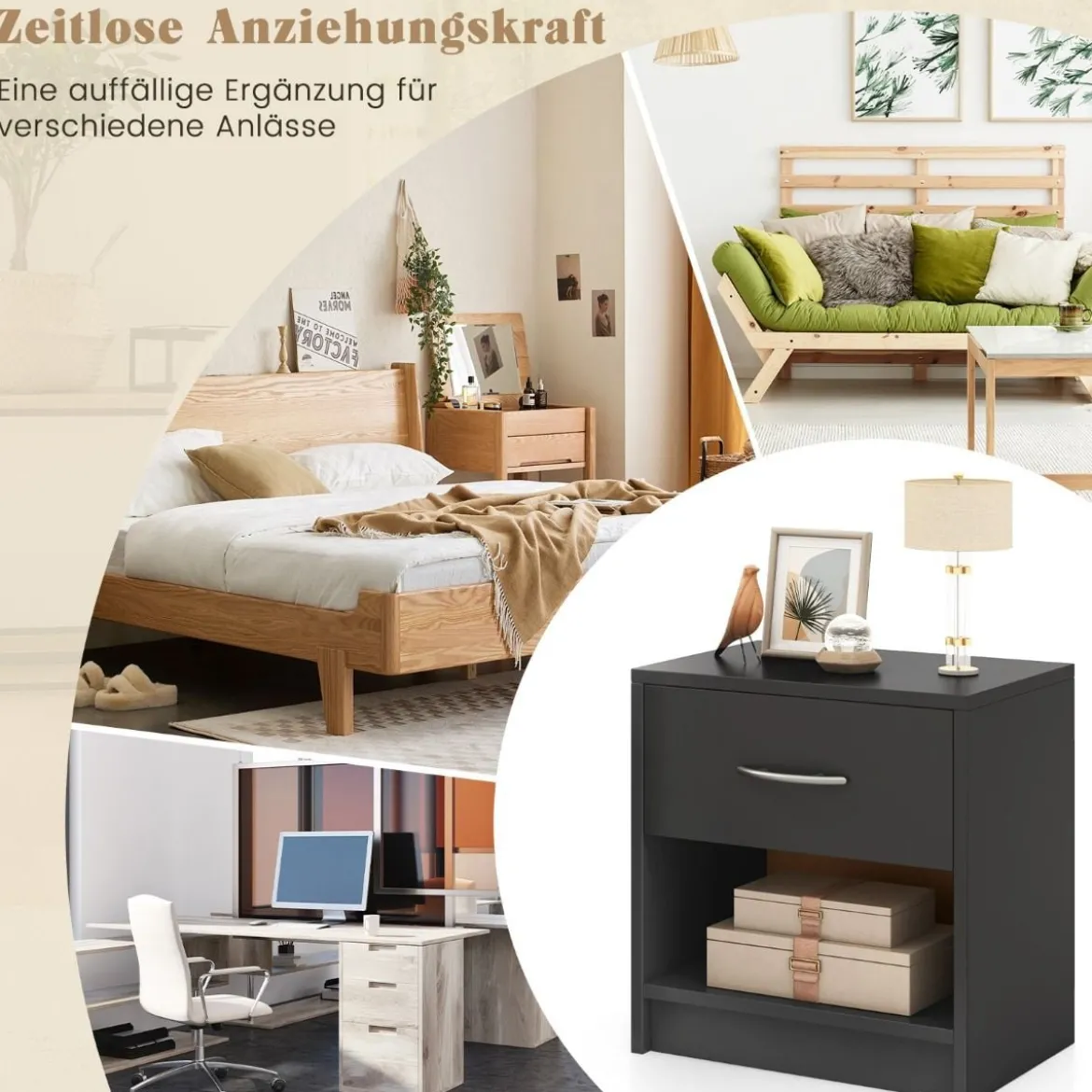 Nachttisch mit Schublade Kleiner Beistelltisch mit offenem Fach 38,5 x 28 x 40,5 cm