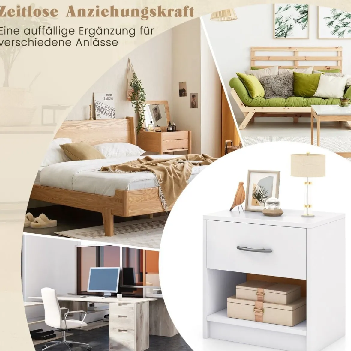 Nachttisch mit Schublade Kleiner Beistelltisch mit offenem Fach 38,5 x 28 x 40,5 cm