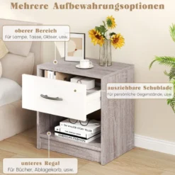 Nachttisch mit Schublade Kleiner Beistelltisch mit offenem Fach 38,5 x 28 x 40,5 cm