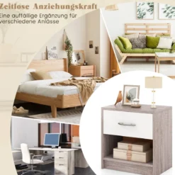 Nachttisch mit Schublade Kleiner Beistelltisch mit offenem Fach 38,5 x 28 x 40,5 cm