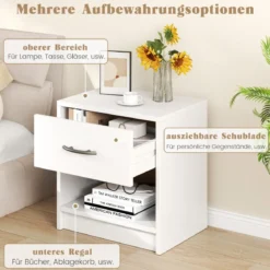 Nachttisch mit Schublade Kleiner Beistelltisch mit offenem Fach 38,5 x 28 x 40,5 cm