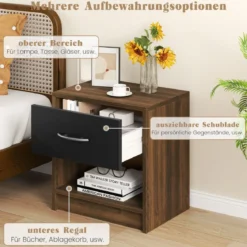 Nachttisch mit Schublade Kleiner Beistelltisch mit offenem Fach 38,5 x 28 x 40,5 cm