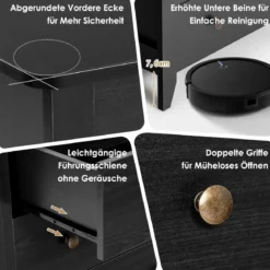 Nachttisch mit 3 Schubladen Beistelltisch mit Griffen aus Holz 71 x 46 x 66 cm Schwarz