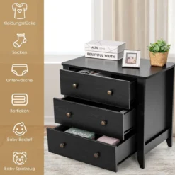 Nachttisch mit 3 Schubladen Beistelltisch mit Griffen aus Holz 71 x 46 x 66 cm Schwarz
