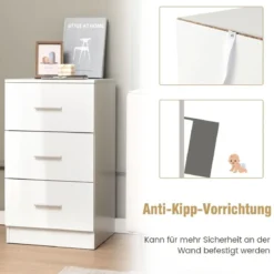 Nachttisch mit 3 Schubladen Hochglanz Nachtschrank 37,1 x 34,2 x 66,5 cm Weiß