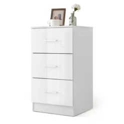 Nachttisch mit 3 Schubladen Hochglanz Nachtschrank 37,1 x 34,2 x 66,5 cm Weiß