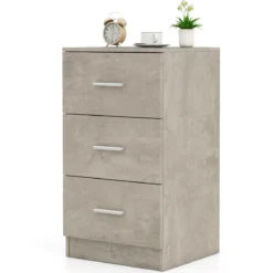 Nachttisch mit 3 Schubladen Hochglanz Nachtschrank Nachtkommode für Boxspringbett 37 x 34 x 66,5 cm Zementgrau